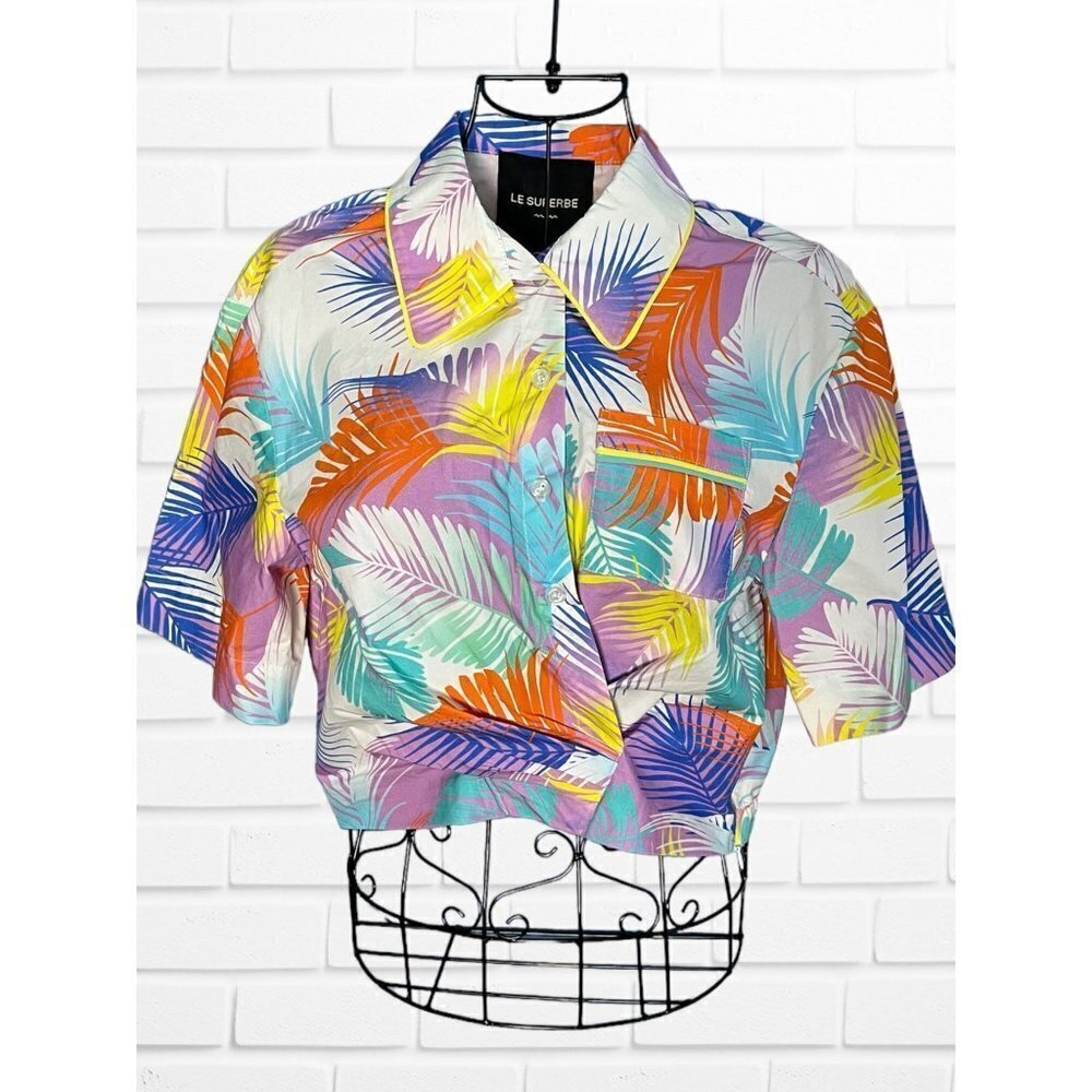 LE SUPERBE Shirt Women's Size 2 Extra Camp Shirt In Desert Palms‎ Brights